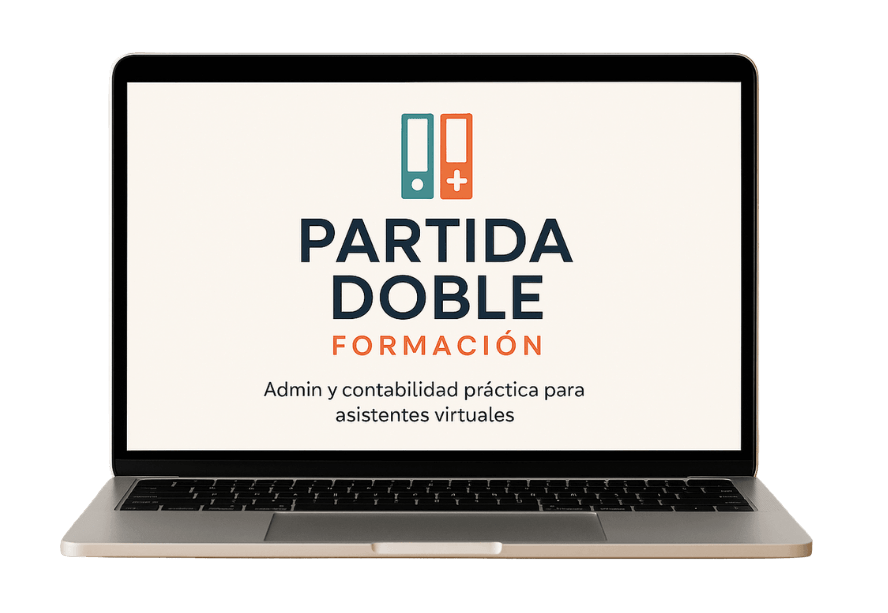 Ordenador con fondo de pantalla de Partida Doble Formación en Administración y contabilidad práctica para Asistentes Virtuales